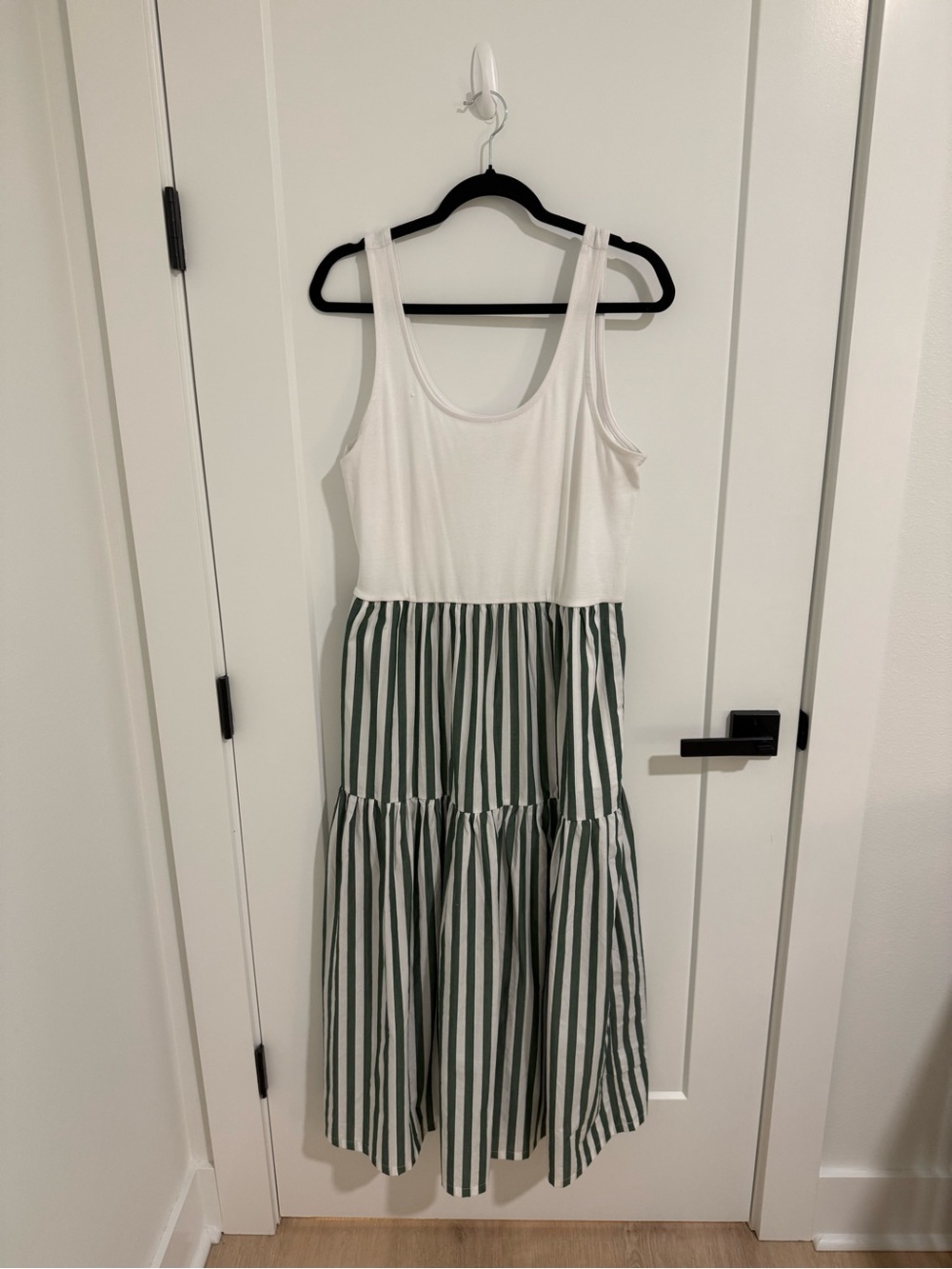 J. Crew White Tank Dress with Green Stripe Tiered Skirt